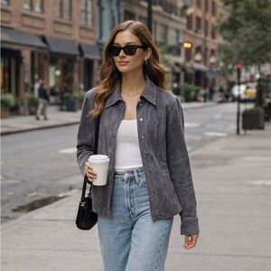 Coldwater Creek Gray Blue Suede Button-Front Jacket